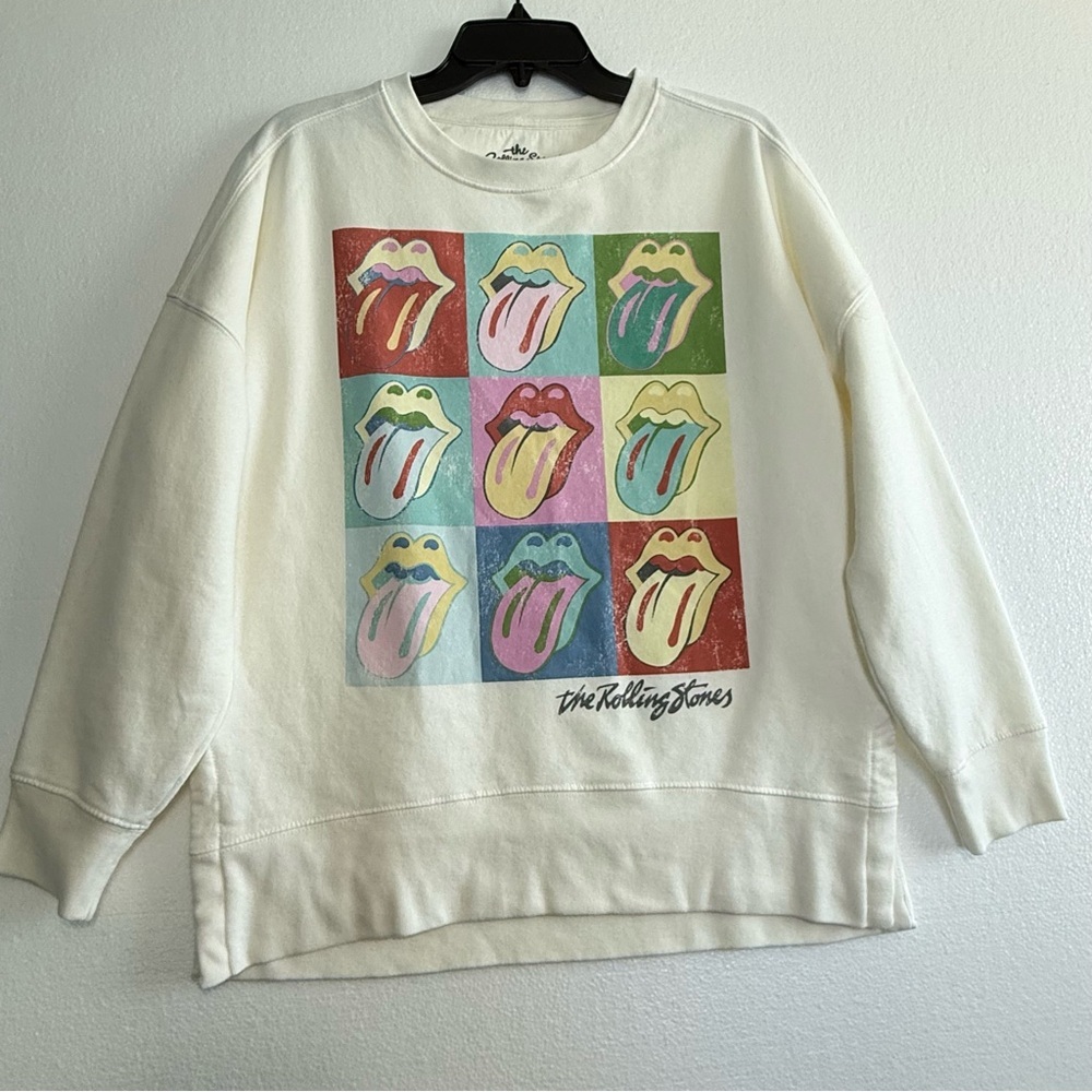 The Rolling Stones Crew Graphic Sweatshirt Women S Oversized Comfy Cream Ivory